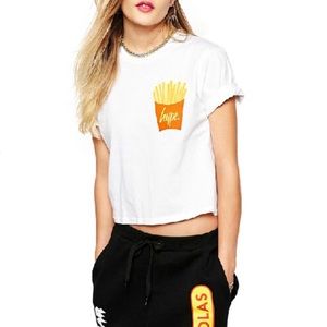 NEW WITH TAG. Hype French fries White Girls T Short, Women Top, Tees Fashion, XL